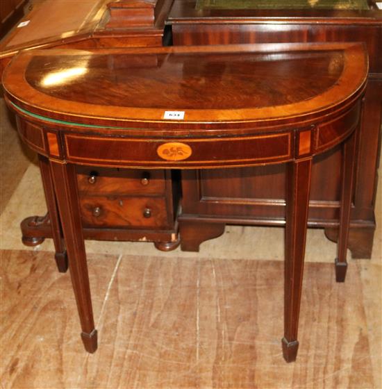 George III satinwood banded mahogany D shaped card table(-)